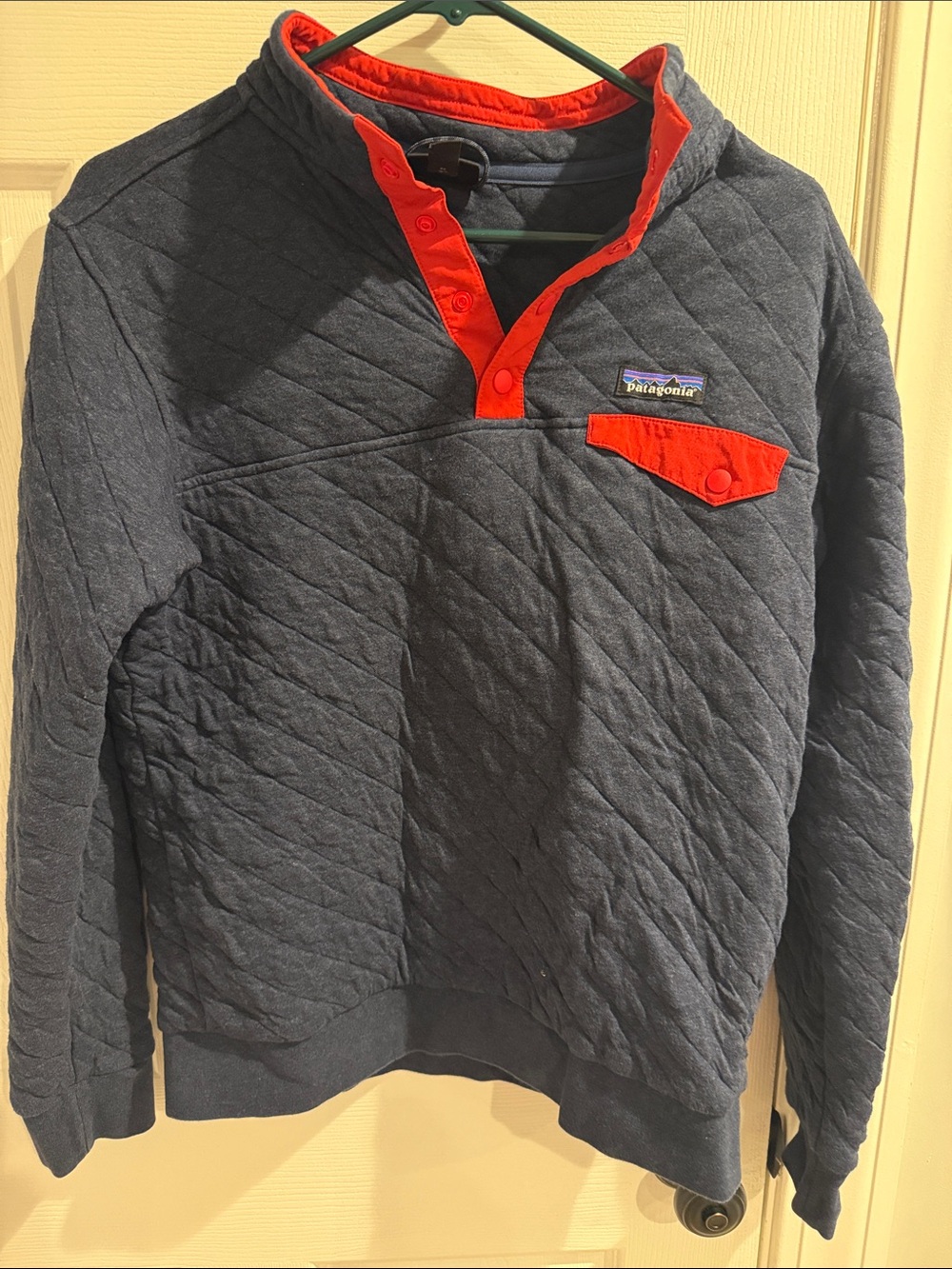 Patagonia Quilted Crewneck Pullover - Navy with Red Accents